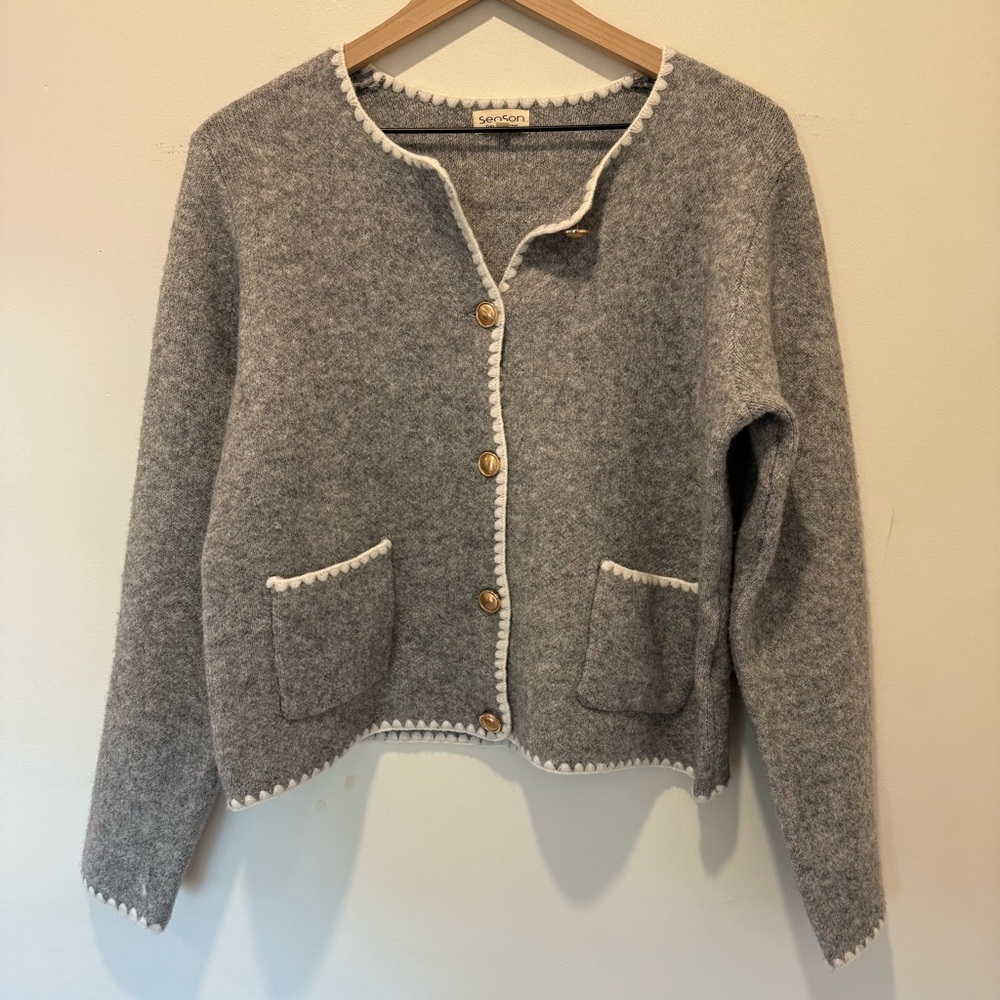 Easy Clothes Gray Cardigan with White Trim
